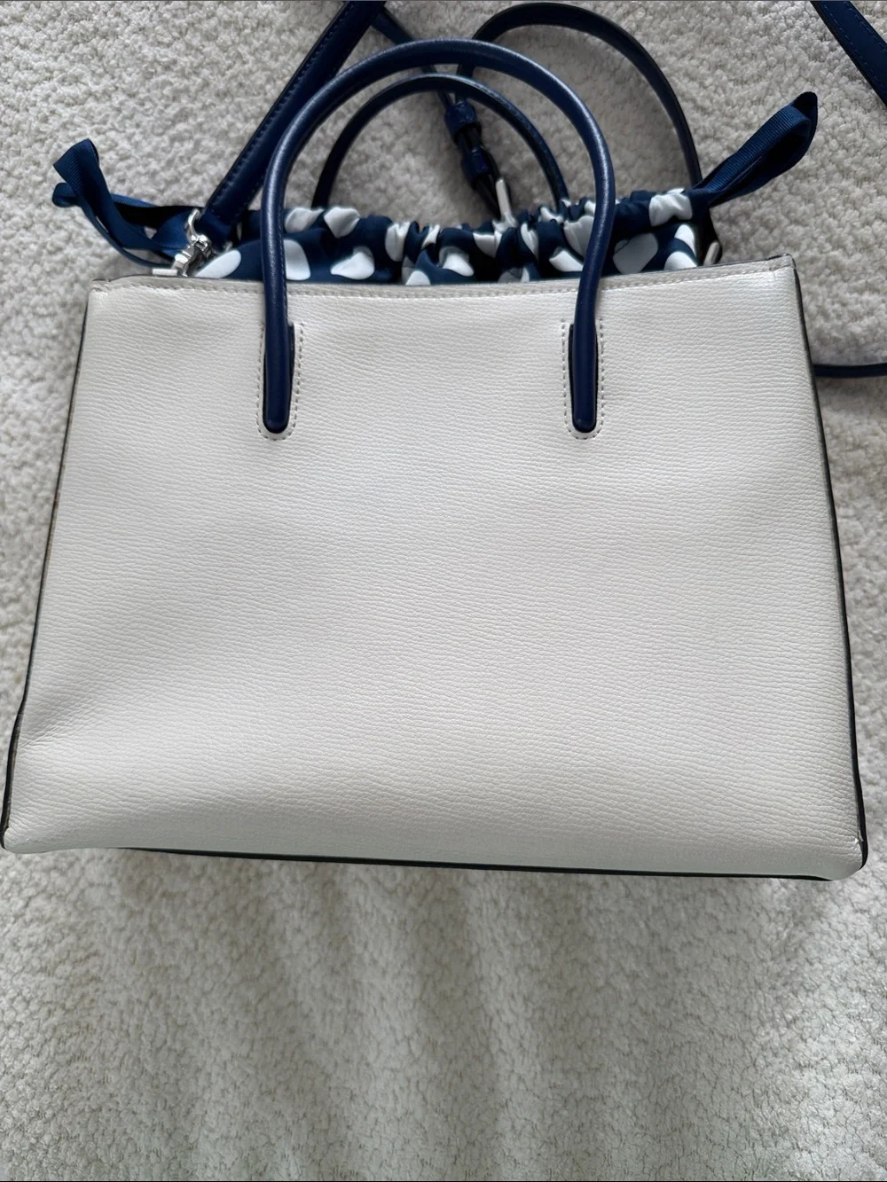 Kate Spade New York Trista Leather Shopper Tote w/Polka Dot Lining - Cream Navy